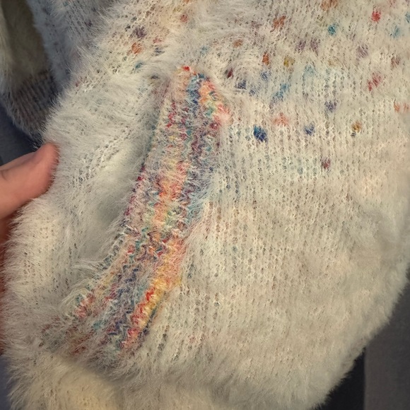 ModCloth Future Looks Fuzzy 3X Rainbow Dot Cardigan with Pockets - Picture 7 of 9